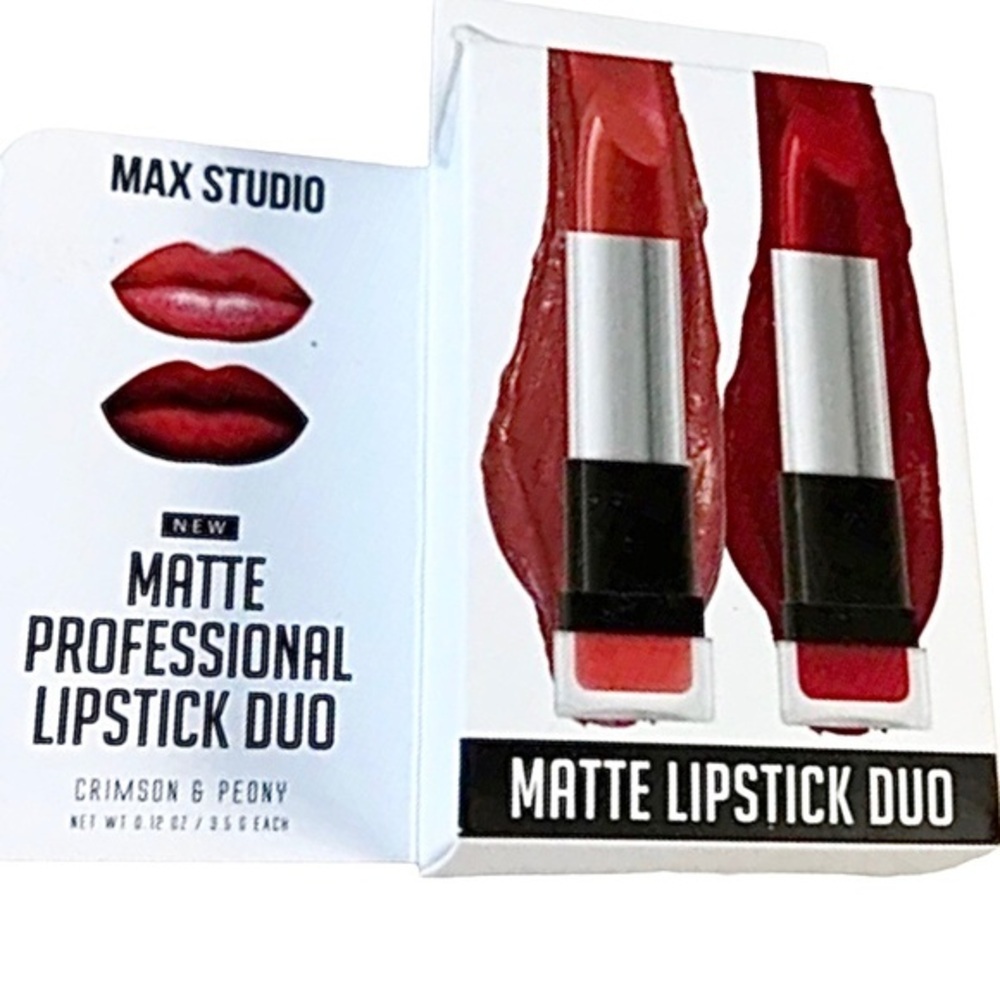 2pack max studio professional matte lipstick duo in crimson and‎ peony new